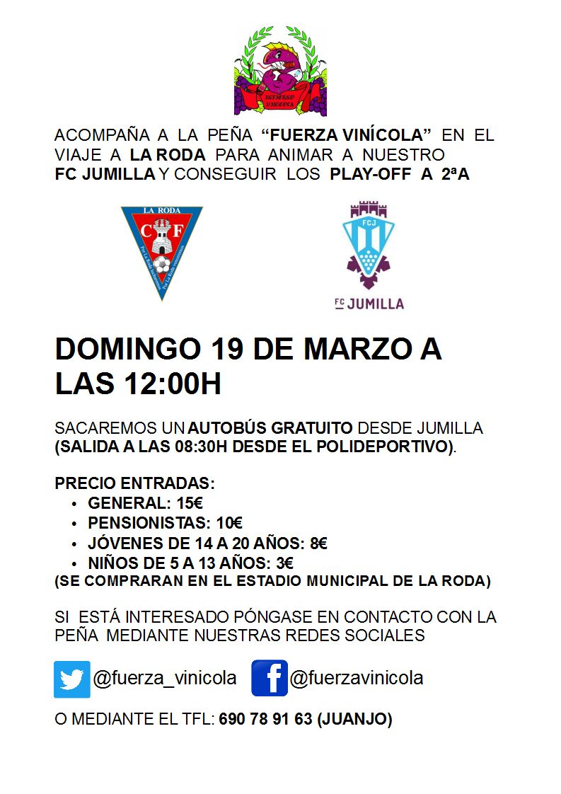 Apúntate al bus de la peña Fuerza Vinícola y acompaña al FC Jumilla en La Roda