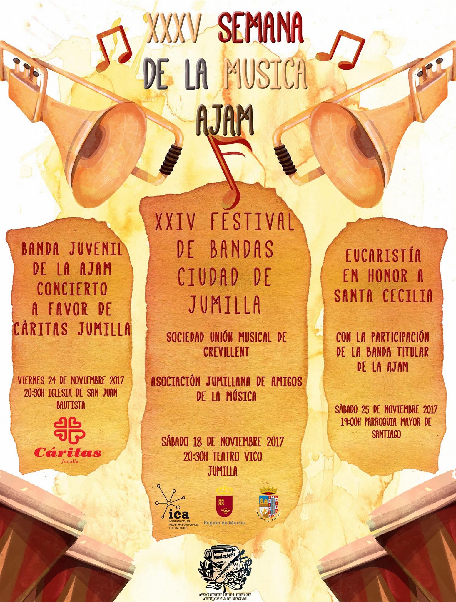 Hoy continúan los actos de la XXXV Semana de la Música en honor a Santa Cecilia que organiza la Asociación Jumillana Amigos de la Música
