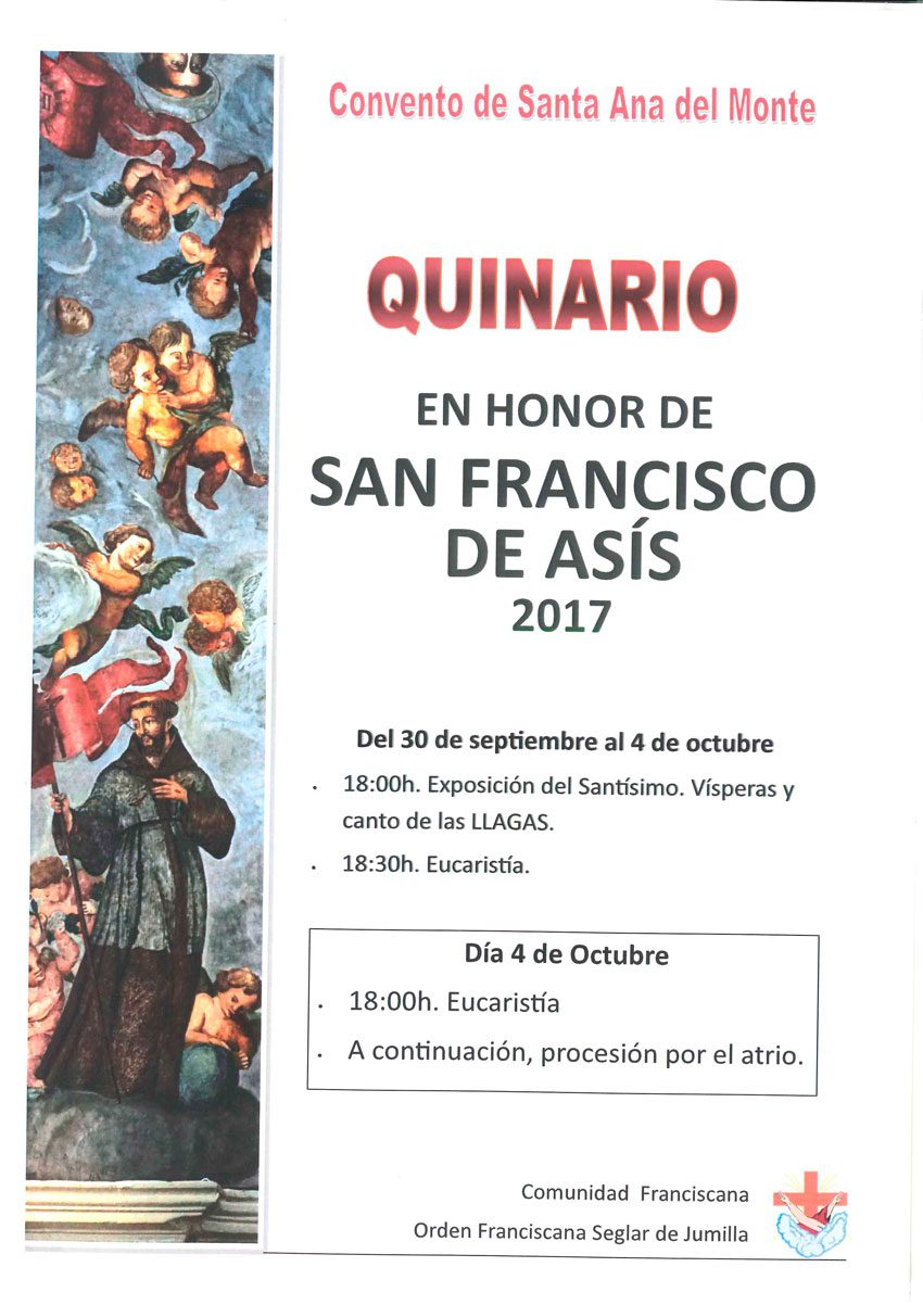 Este sábado comienza a celebrarse en el Monasterio de Santa Ana el Quinario en honor a San Francisco de Asís