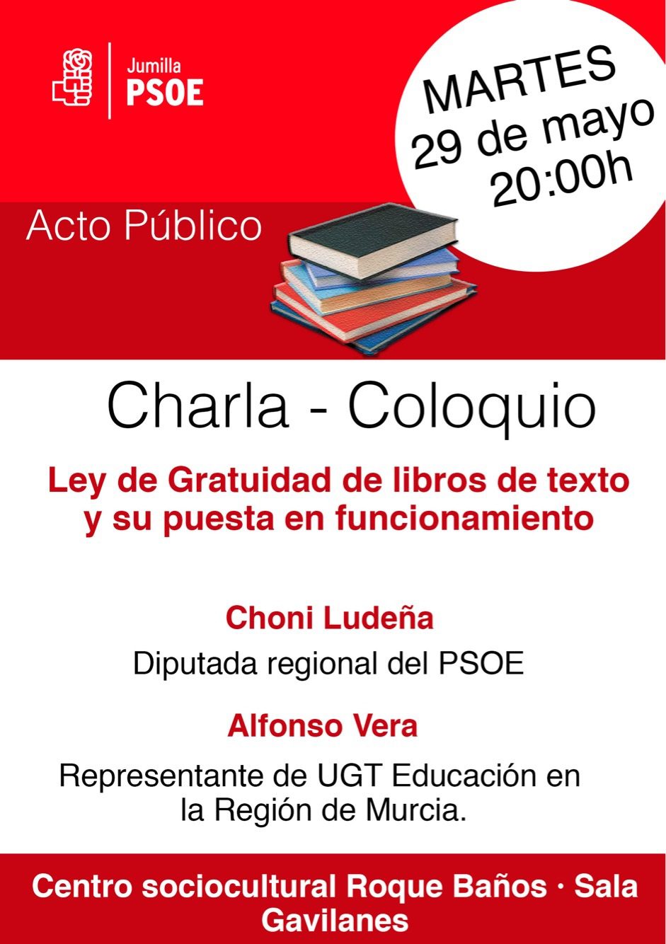El PSOE llevará a cabo este martes un acto público para hablar de la Ley de Gratuidad de Libros de texto
