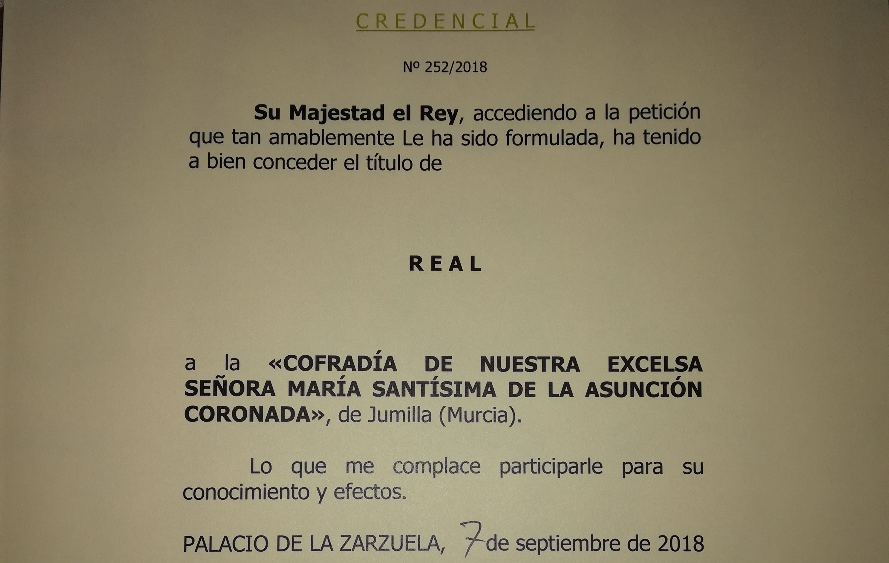 El Rey concede el título de “Real” a la Cofradía de la Asunción
