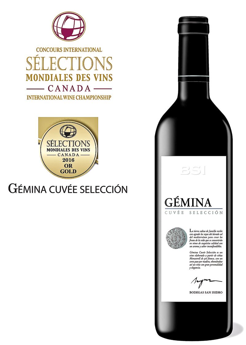 El vino Gémina Cuvée Selección 2013 de pie franco obtiene una medalla de oro en Canadá