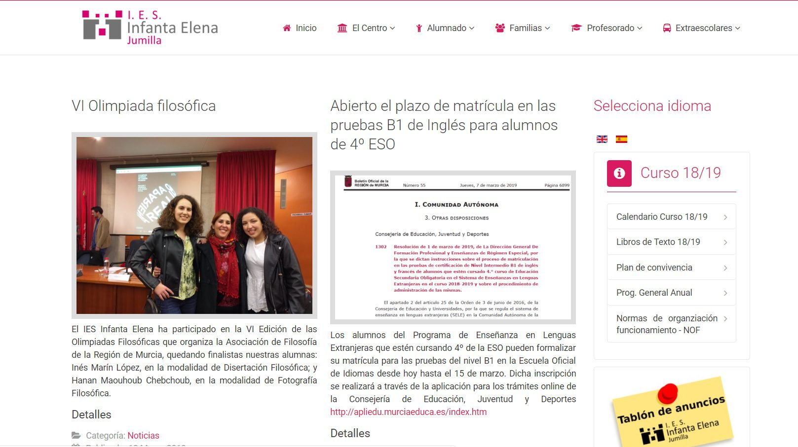 La web del IES Infanta Elena es finalista en los premios web regionales