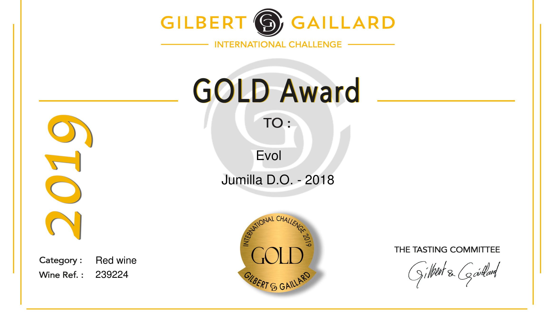 El vino EVOL obtiene una medalla de oro en el Challenge Gilbert & Gaillard