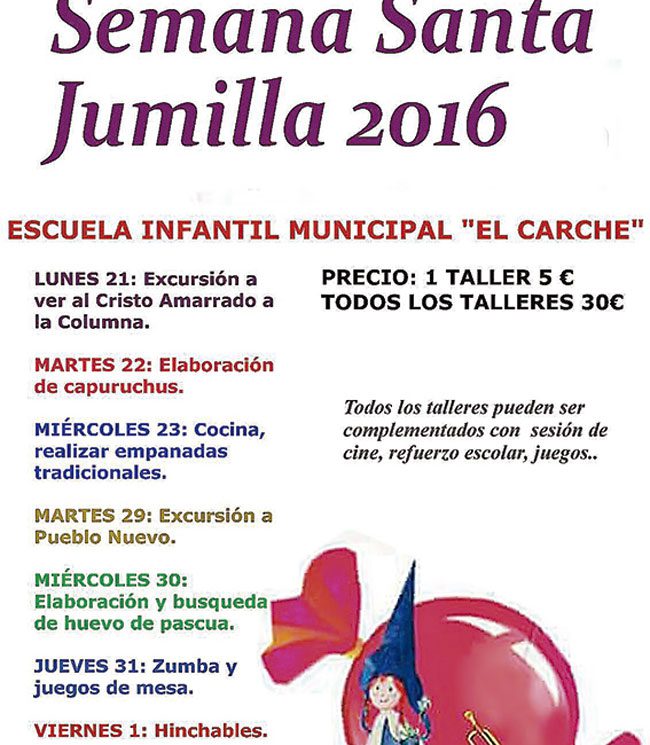 La Escuela Municipal Infantil El Carche ha programado un total de siete talleres para las fiestas de Semana Santa