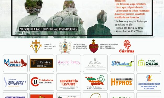 El 8 de octubre se celebra la Marcha Nocturna Solidaria de la Cofradía del Santo Costado