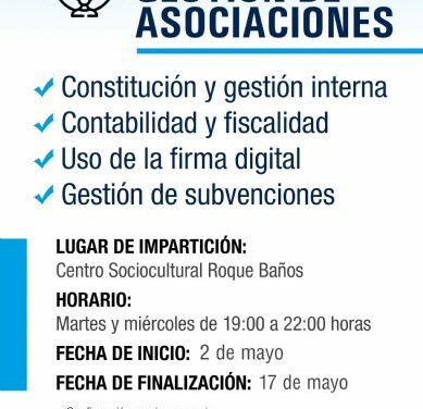 Participación Ciudadana organiza un curso de gestión de asociaciones en 6 sesiones del 2 al17 de mayo