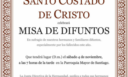 El Santo Costado celebra una misa de difuntos este sábado