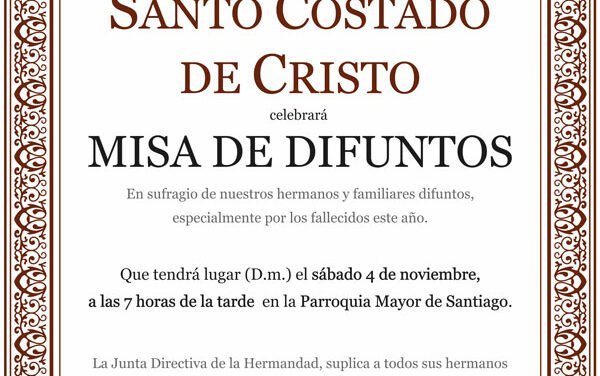 El Santo Costado celebra una misa de difuntos este sábado