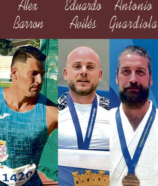 Alex Barrón, Eduardo Avilés y Guardiola Lizán, deportistas y policías medallistas. (Jumillanos del Año 2023-3)