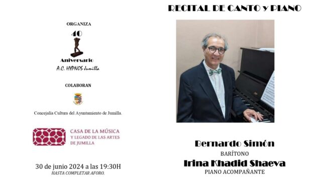 Bernardo Simón e Irina Khadid ofrecerán un recital de canto y piano en la Casa de la Música