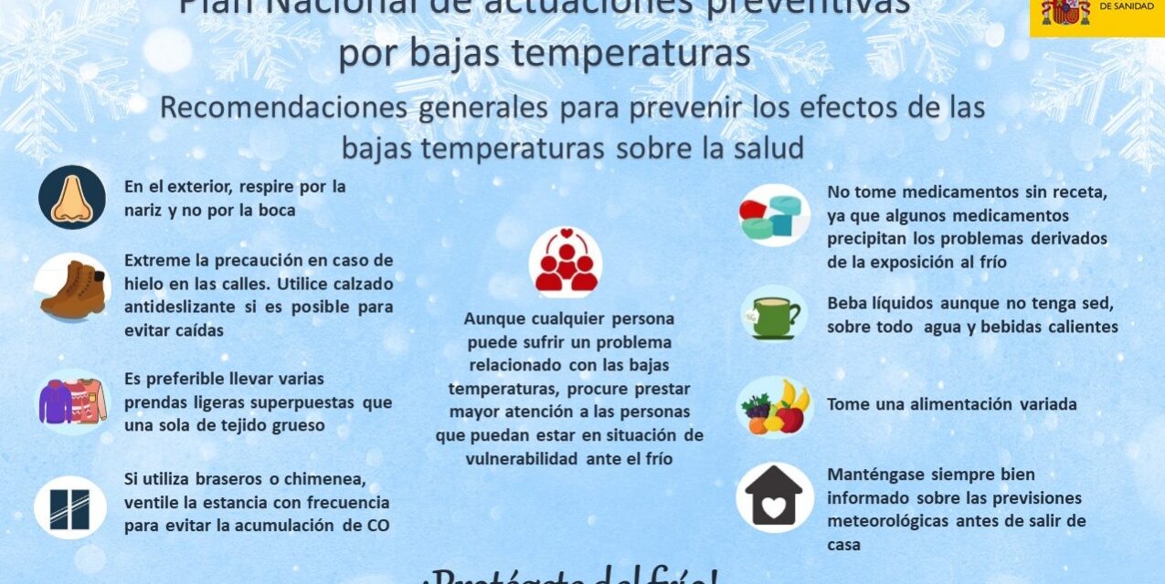 Salud lanza recomendaciones a la población para protegerse de las bajas temperaturas, una vez activados los planes preventivos