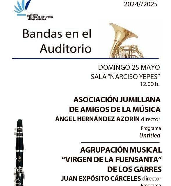 La AJAM participa el domingo en el ciclo «Bandas en el Auditorio» en el Víctor Villegas