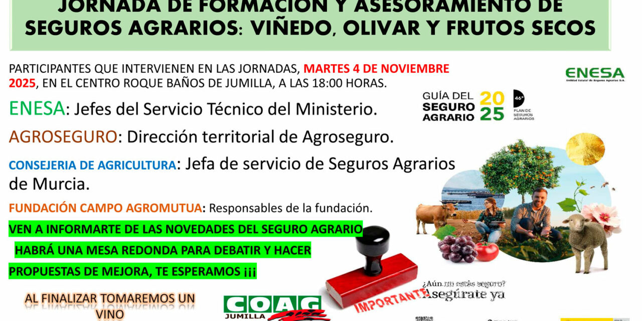 Coag celebra una jornada formativa sobre seguros agrarios en explotaciones de viñedo, frutos secos y olivar