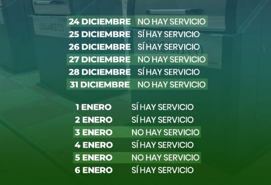 Servicios informa de los horarios especiales de Navidad para la recogida de basuras y apertura del cementerio municipal