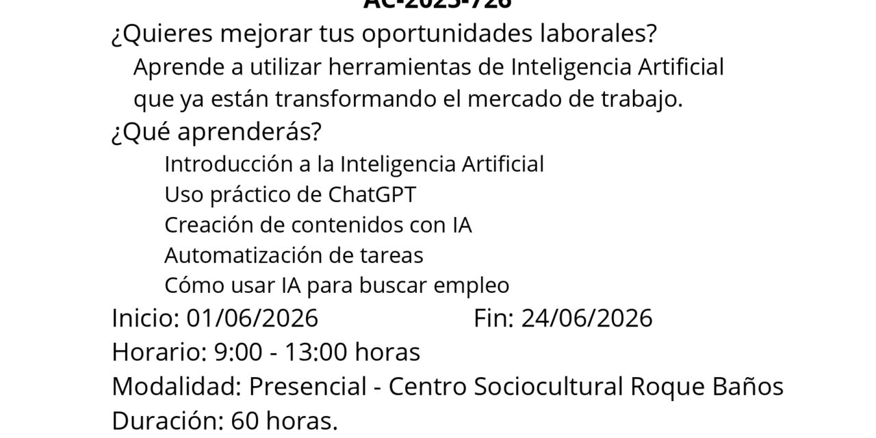 Abierto el plazo de inscripción para un curso gratuito de ChatGPT e IA dirigido a desempleados