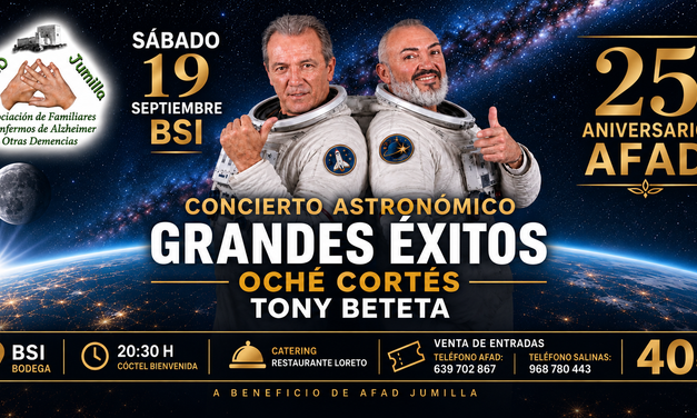 Este jueves finaliza la venta de entradas para el Concierto Astronómico de Oché Cortés y Tony Beteta para AFAD Jumilla