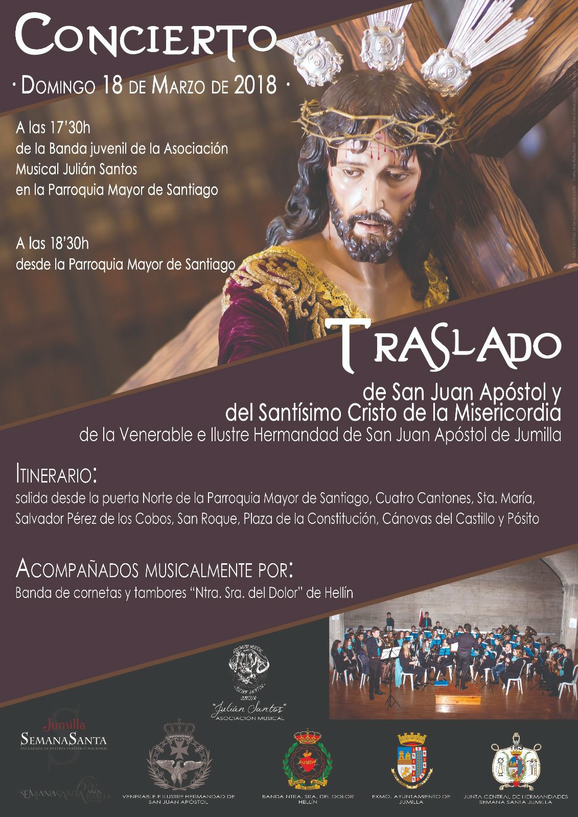 El domingo, concierto y traslado de San Juan Apóstol y Santísimo Cristo de la Misericordia