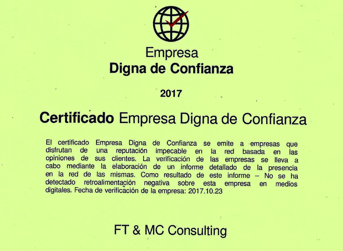 FT & MC Consulting ha sido reconocida con el sello de Empresa Digna de Confianza