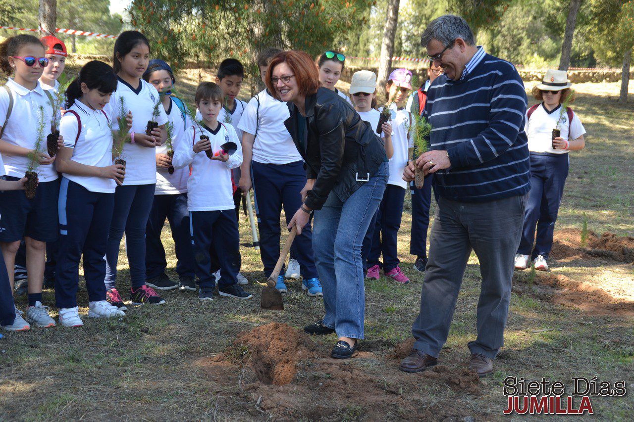 Los escolares plantan 300 pinos en La Estacada y en el Castillo