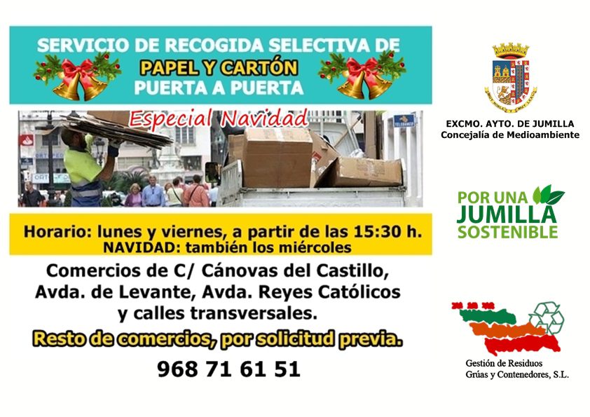 El Ayuntamiento ha reforzado el servicio de recogida de papel y cartón en los comercios esta Navidad