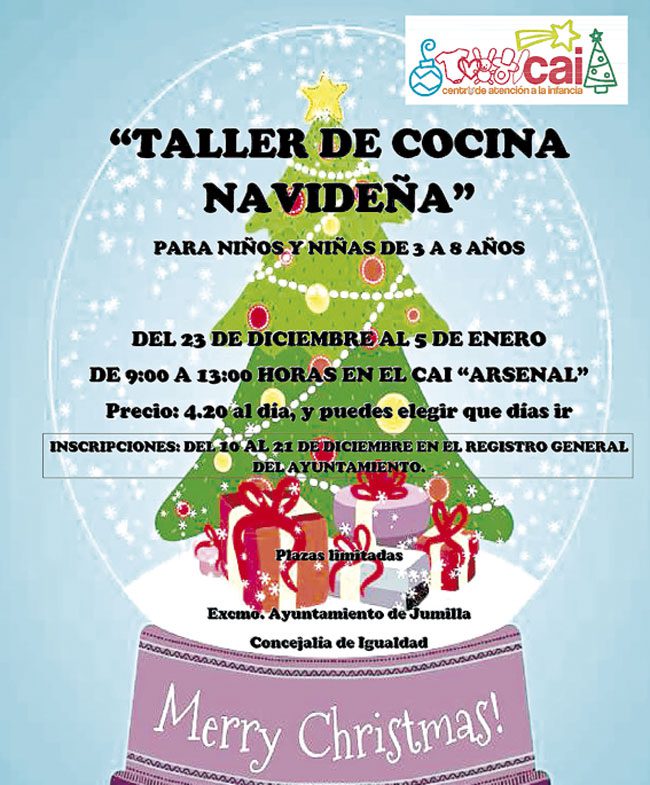 El CAI “El Arsenal” organiza un taller de “Cocina navideña” para niños de 3 a 8 años entre el 23 de diciembre y 5 de enero