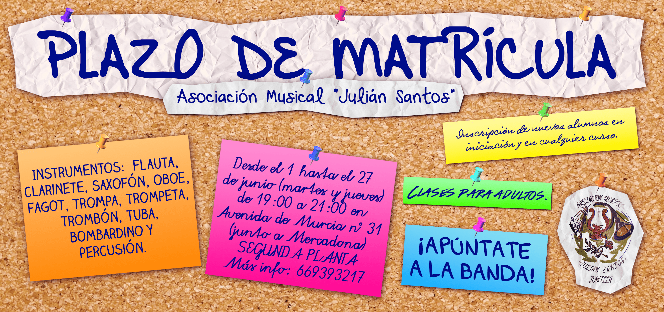 La Asociación Musical Julián Santos abre el plazo de matrículas en su escuela para el próximo curso 2017/2018